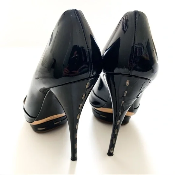 Miu Miu Patent Leather Peep-toe Black Heels 38 - Picture 12 of 14